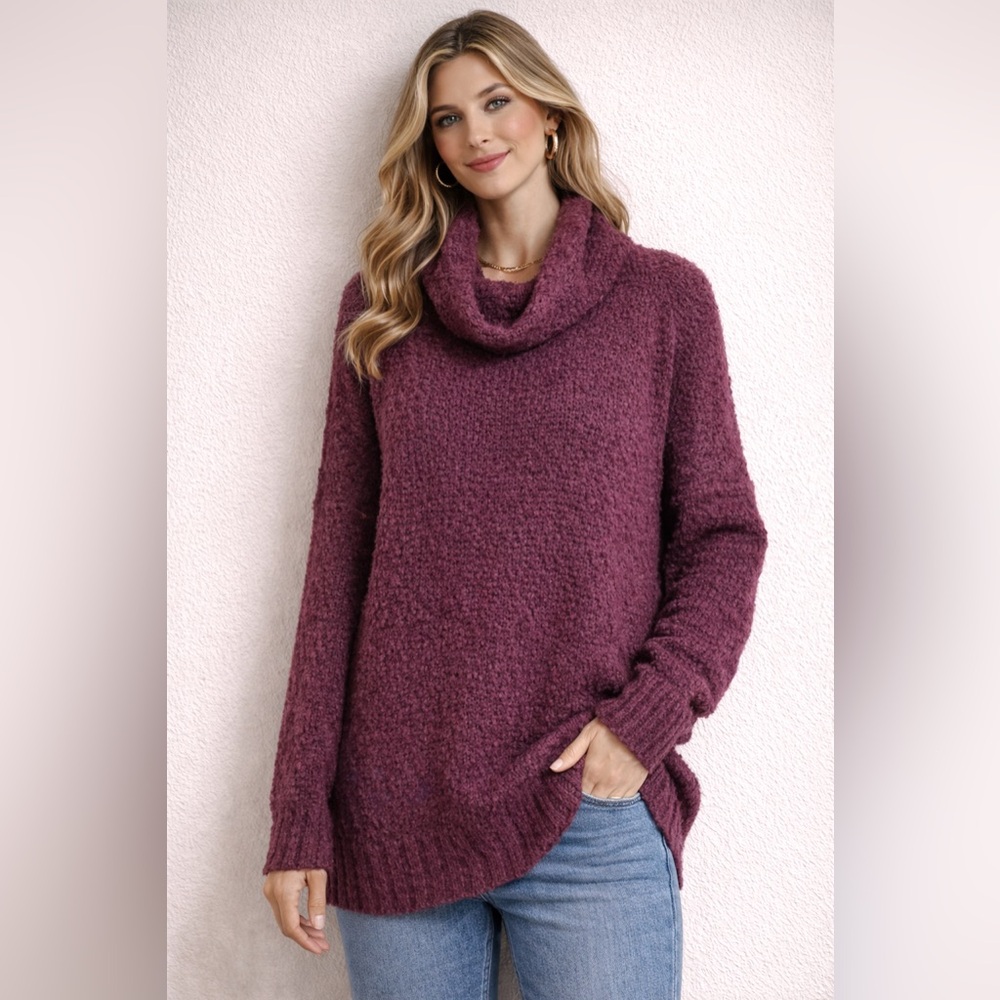 Free People Rich Plum Cowl Neck Sweater